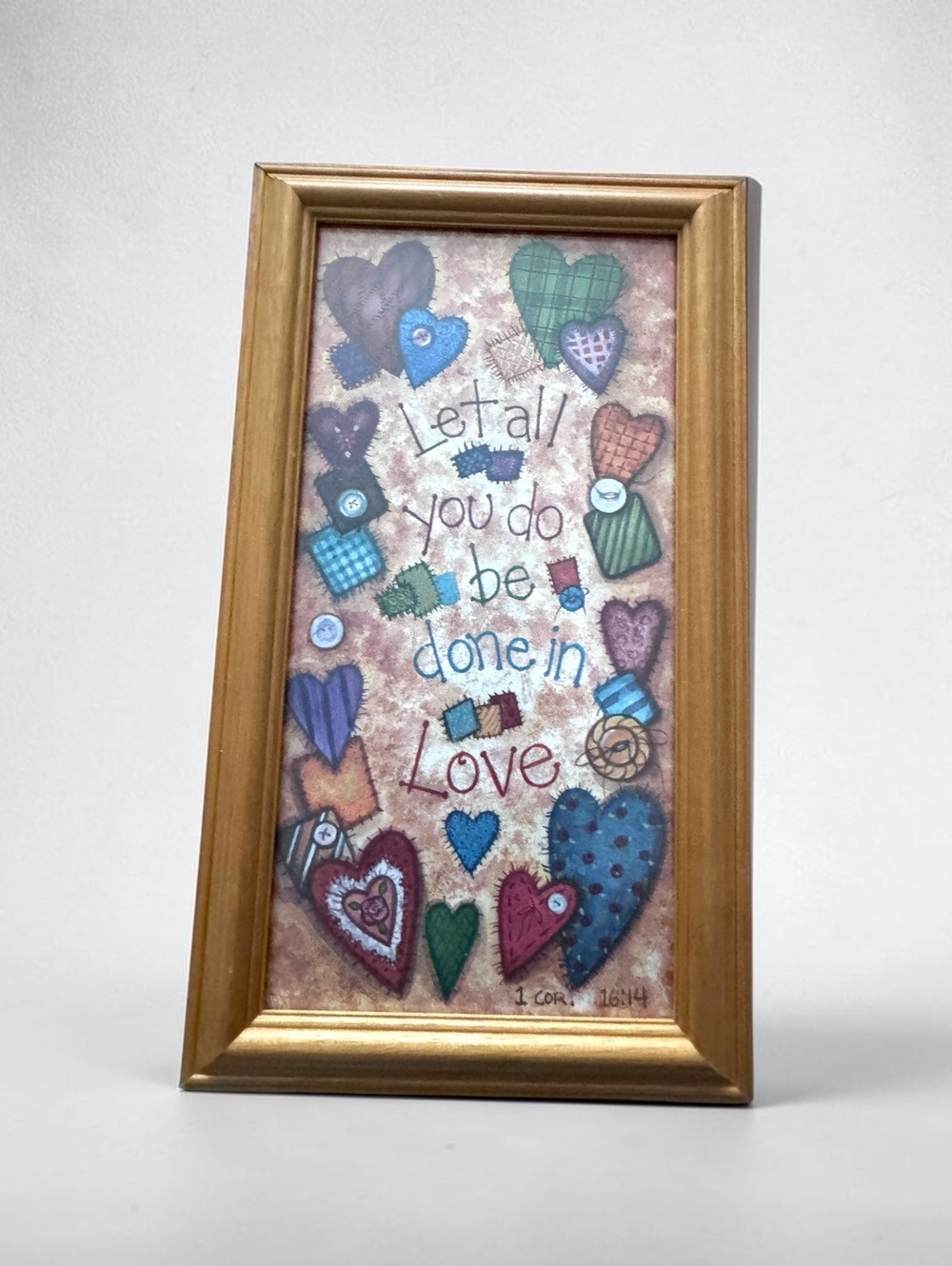 Vintage Framed Embroidered Wall Art with Heart Motif and Inspirational Quote
